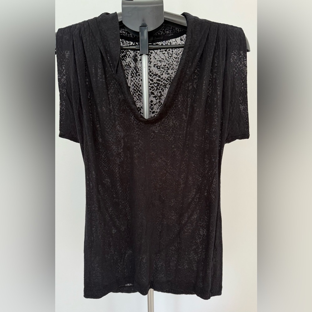 BCBGMAXAZRIA Black Animal Burnout Cowl Neck Tank | Size Small | Chic & Sleek